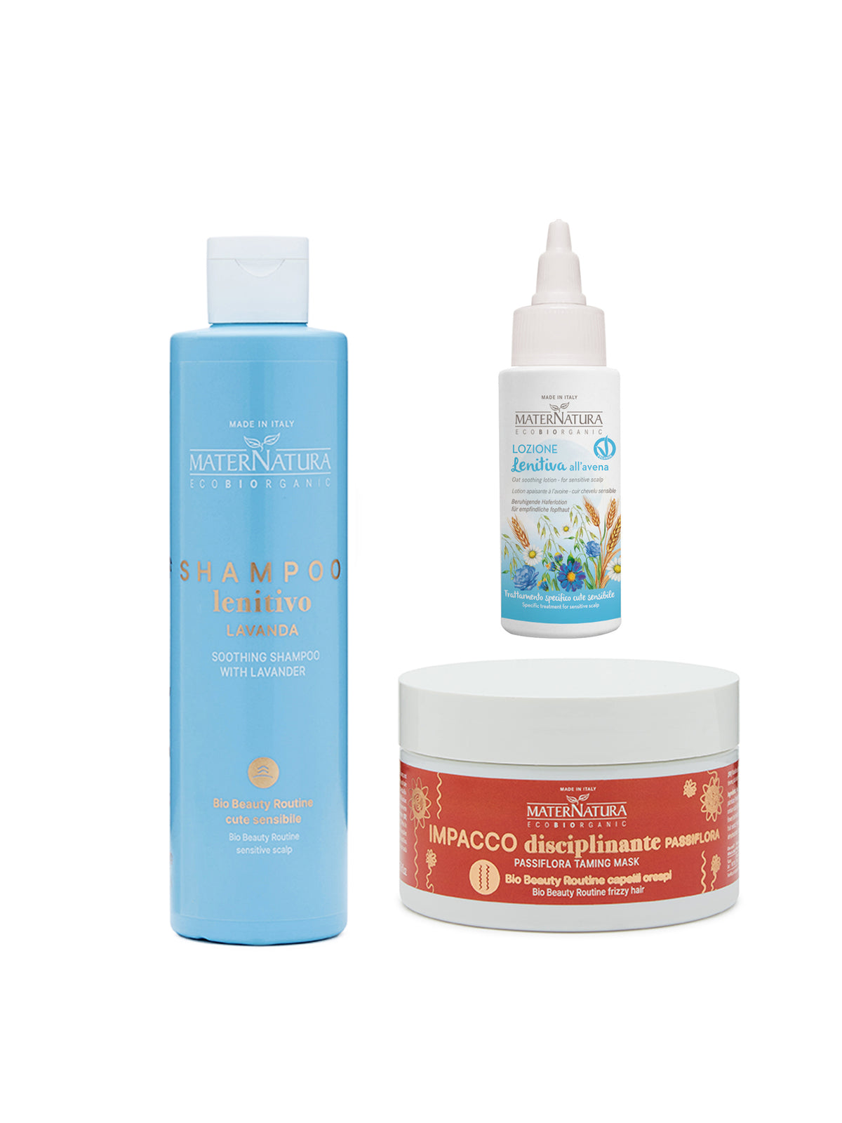Shampoo fiordaliso + lozione avena + impacco passiflora