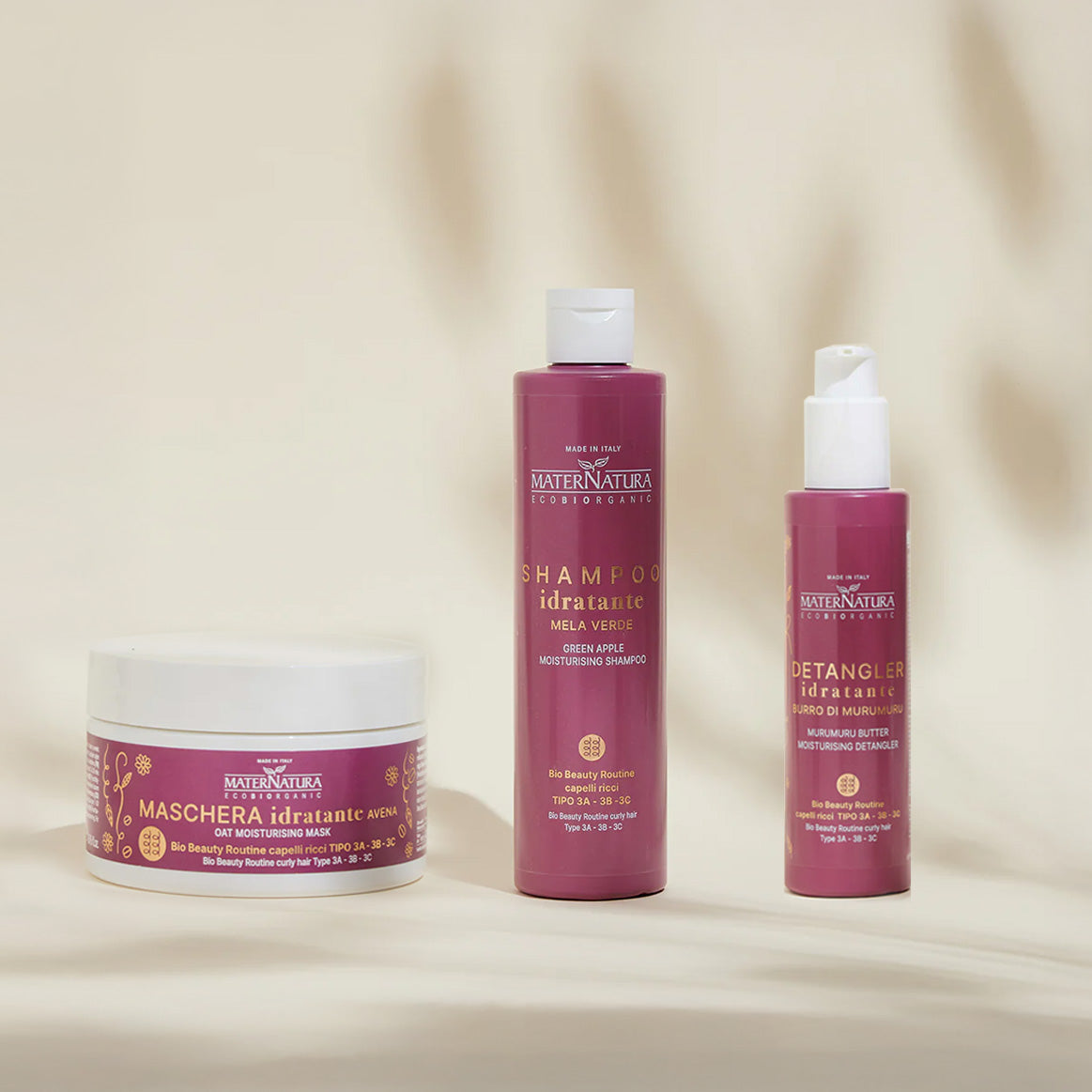 Shampoo mela verde + detangler burro di murumuru + maschera avena