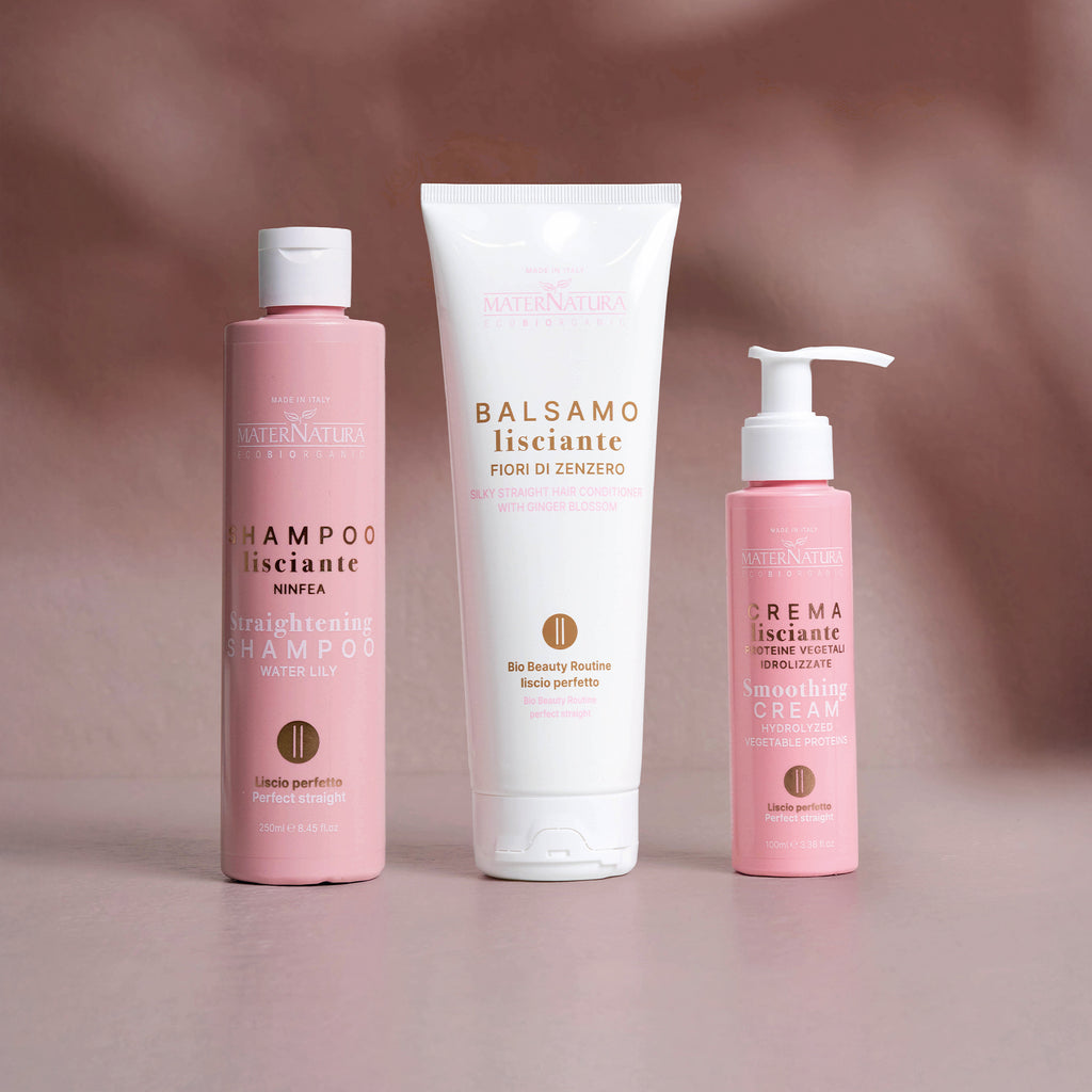 Shampoo lisciante ninfea, balsamo fiori di zenzero, Crema Lisciante Proteine Vegetali Idrolizzate